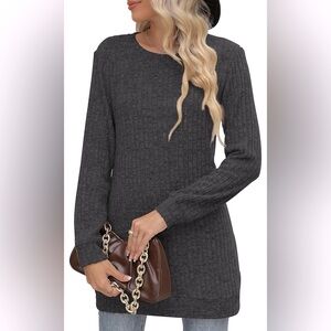 NWT [Auremore] Ribbed Long-Sleeve Crewneck Tunic Sweater in Black Women’s S or M